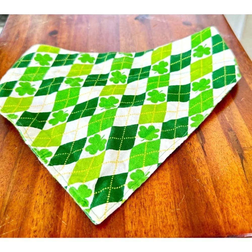 Vintage St Patrick's Day Dog Bandana Handmade Over Collar Green Shamrocks